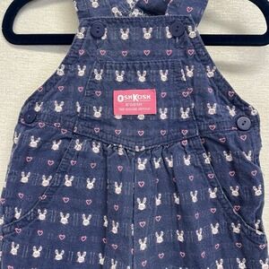 Osh Kosh B'Gosh VTG USA Vestbak Overalls Bubble Romper Bunny Rabbits 3/6 Month